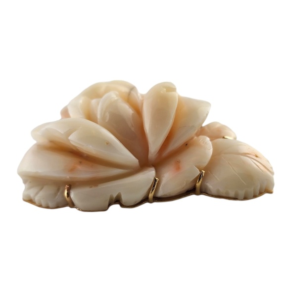 14 Karat Yellow Gold Carved Pink Coral Rose Brooch Pendant #19040 - Picture 2 of 11